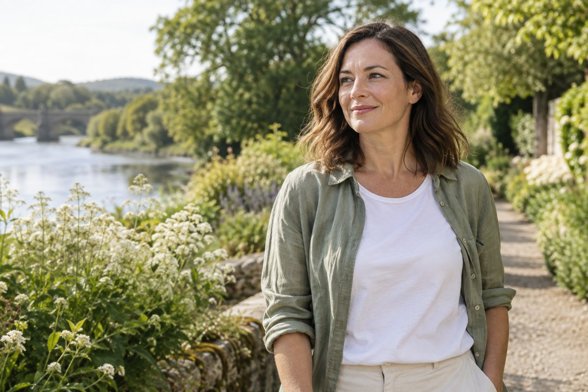 A woman enjoying a quiet moment beside a river